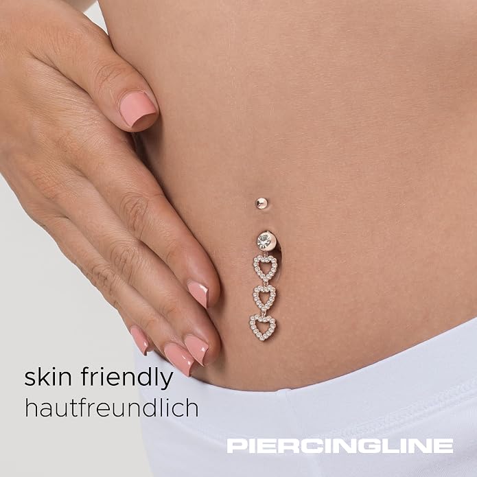 PIERCINGLINE Surgical Steel Belly Button Ring 3 Crystal Hearts - Belly Piercing Navel Piercing Jewelry in 3 stylish colors