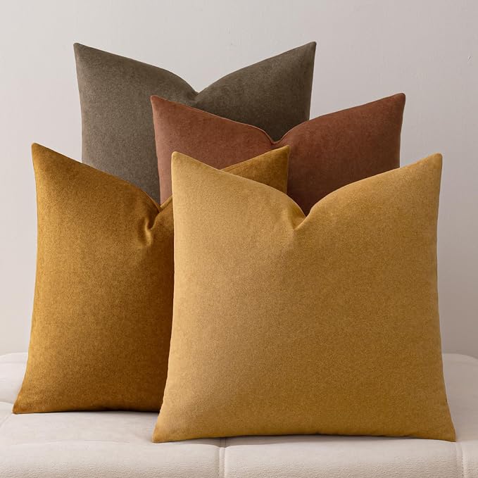 a moment Waterproof Throw Pillow Covers Set of 4,18x18 Inch Outdoor Stain Resistant Pet Friendly Pillowcases Cushion Covers for Patio Sofa and Living Room,Golden Oak