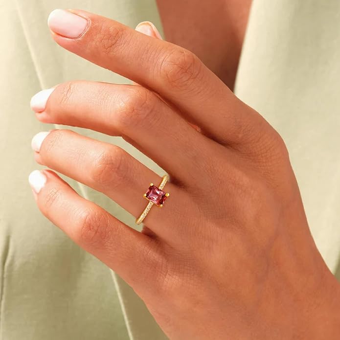 Honsny Gold Birthstone Rings for Women Non Tarnish 14K Gold Plated Emerald Engagement Promise Rings CZ Stackable Dainty Gemstone Pinky Eternity Band Ring Jewelry Birthday Graduation Gifts
