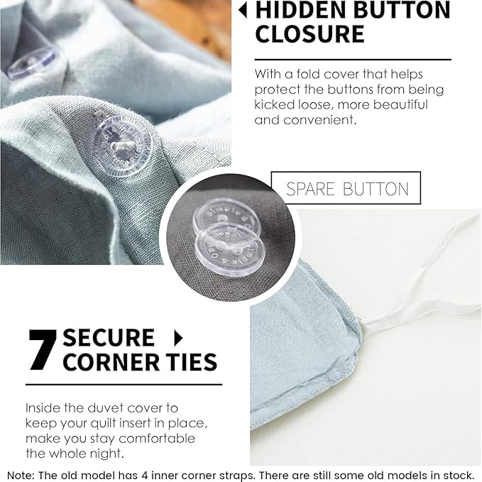 Simple&Opulence 100% Linen Duvet Cover Set 3pcs Basic Style Natural French Washed Flax Solid Color Soft Breathable Farmhouse Bedding with Button Closure - Dusty Blue, California King