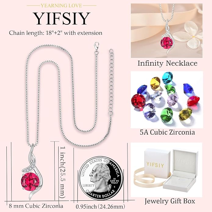 Women‘s Birthstone Pendant Necklace S925 Sterling Silver Imitation Diamond Infinity Necklace Jewelry Gift for Her
