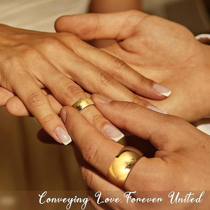 Florideco 14K Gold Filled Ring for Women Men Thick Thin Pinky Thumb Ring Wedding Band Ring Non Tarnish Plain Domed Comfort Fit Size 6 to 10