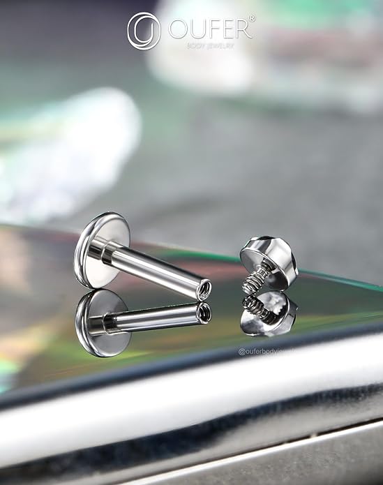 OUFER Cute Kitten Helix Piercing, Silver 16G Helix Earrings Flat Back Internally Threaded Helix Cartilage Piercing Jewelry for Women Men-8MM-6MM