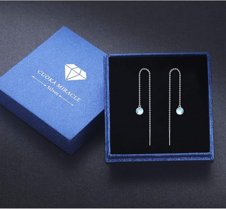 Woman Tassel Earrings Sterling Silver Gemstone Drop Earrings Long Chain Ear Line