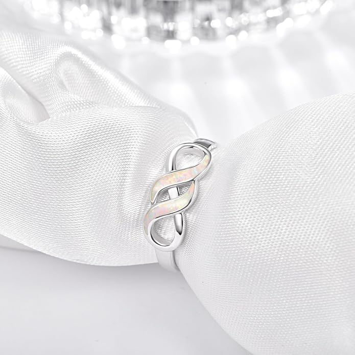 Opal Rings for Women Sterling Silver Twisted Celtic Knot Ring Adjustable Promise Rings Opal Infinity Jewelry Gifts for Women