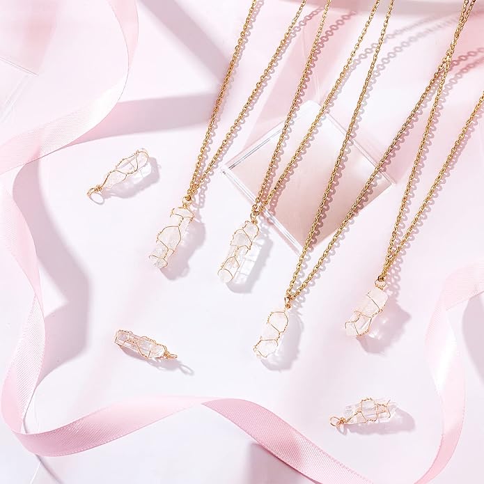 FINGERINSPIRE 20 Pcs Natural Quartz Crystal Pendant Gold Plated Wire Wrapped Quartz Clear Crystal Gemstone Pendant without Chain Irregularly Stones Pendant for Necklaces Earrings Jewelry Making