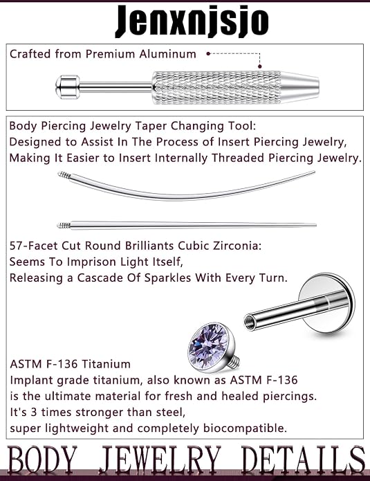 Jenxnjsjo F136 Titanium 20/18/16g Earrings Nose Lip Rings Studs Labret Medusa Tragus Helix Conch Cartilage Piercing Jewelry for Women