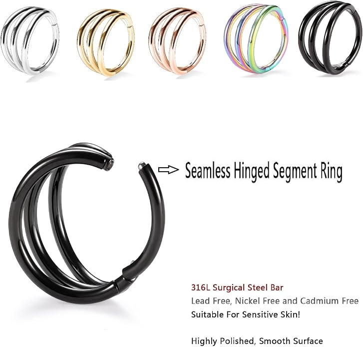 316L Surgical Steel Septum Clicker Ring Nose Ring Hoop Sleeper Hoop Earring Helix Rook Conch Cartilage Daith Tragus Earrings Lobe Nose Piercing Jewelry for Women