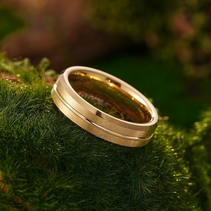 King Will Tungsten Carbide Wedding Band for Men Women-6/8/10mm Width Multicolor Available with Grooved Center Wedding Ring Suitable for Work, Gym Comfort Fit Size 4-16