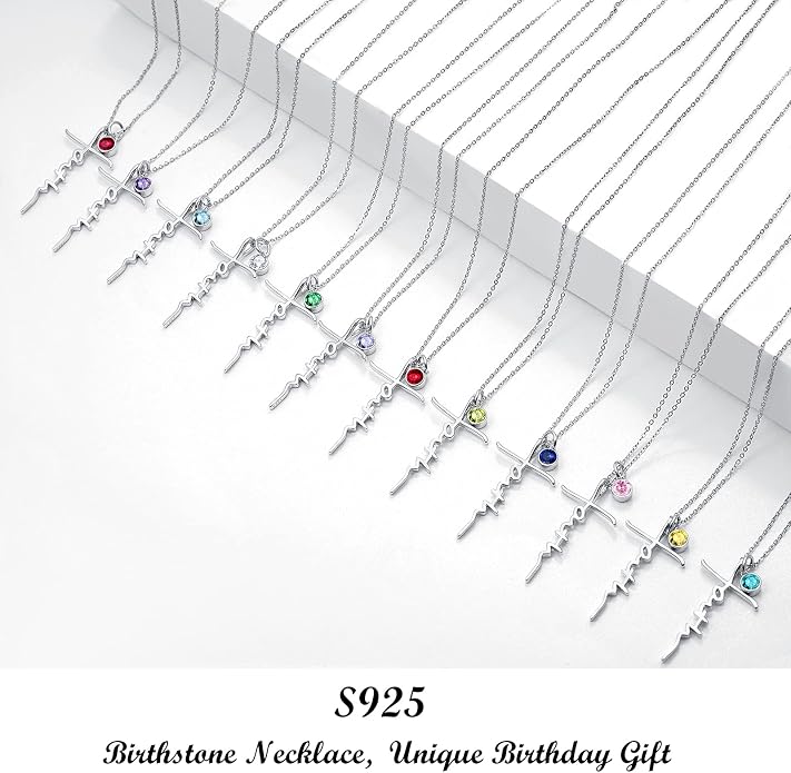 PRAYMOS Faith Cross Necklace for Women 925 Sterling Silver Pendant Necklace With Birthstone Initial Christian Religious Confirmation Baptism Mothers Day Gifts