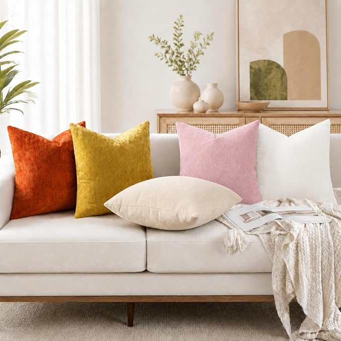 decorUhome Soft Chenille Blush Pink Throw Pillow Covers 12X20 Set of 2 | Decorative Fall Couch Pillow Covers Solid Dyed Accent Modern Farmhouse Neutral Rectangle Pillow Cases for Sofa