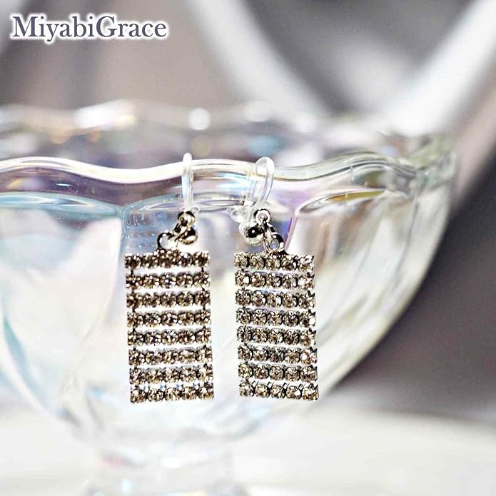 Dangle Silver Invisible Clip On Earrings for Women Not Pierced Gold Crystal Rhinestone Comfortable Hoop Fringe Long Chain Clip On Earrings