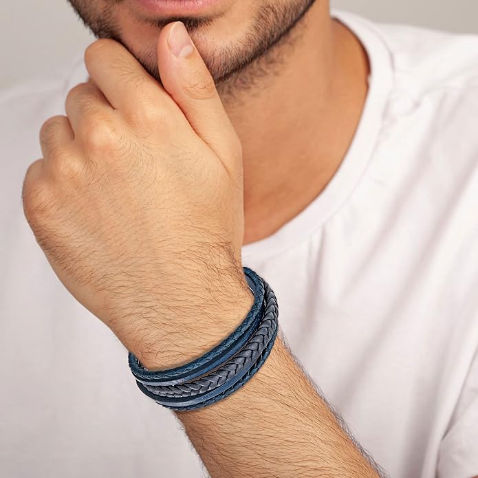murtoo Mens Leather Bracelet with Clasp Cowhide Multi-Layer Braided Leather Mens Bracelet