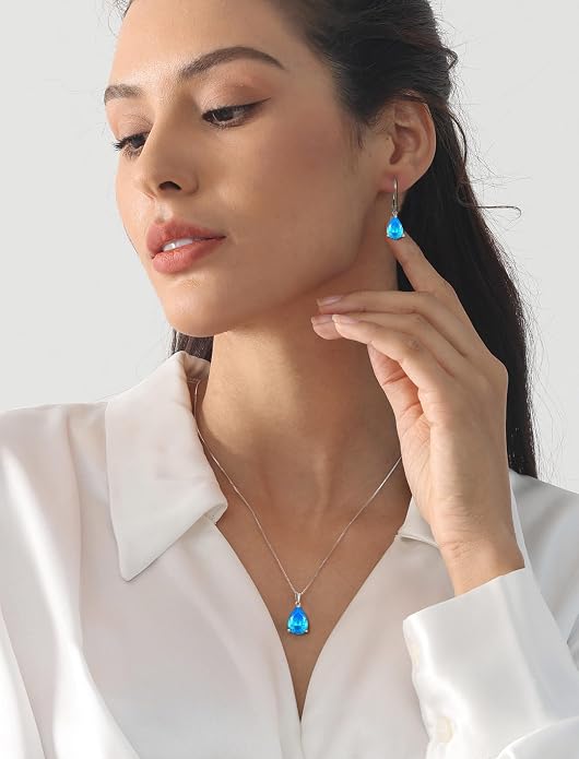YL Teardrop Necklace 925 Sterling Silver Solitaire Pendant 9x12 MM Pear Cut Multicolored Birthstone Jewelry for Women
