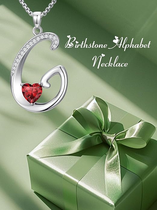 Birthday Gifts for Women Alphabet A to Z Initial Birthstone Pendant Necklaces for Women - 18k White Gold Plated Personalized Name Jewelry Anniversary Graduation Gifts for Wife Her Daughter Girlfriend(with Gift Box)