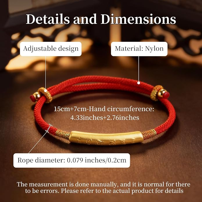 Om Mani Padme Hum Bracelet, Handmade Tibetan Buddhist Mala Bracelet with Six True Words Mantra for Protection, Good Luck & Positive Karma, Adjustable Red or Black String Bracelet for Women & Men