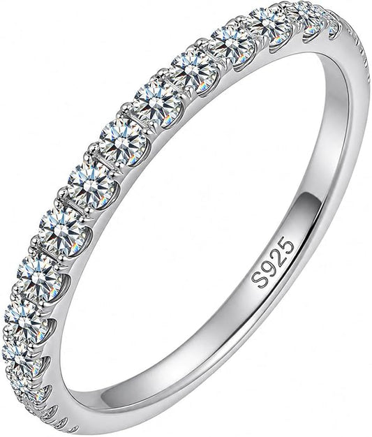 WES 1.5/1.8/2.0mm Moissanite Wedding Band - 925 Sterling Silver Half Eternity Round Stackable Moissanite Engagement Rings Anniversary Wedding Rings for Women, Size 4-11