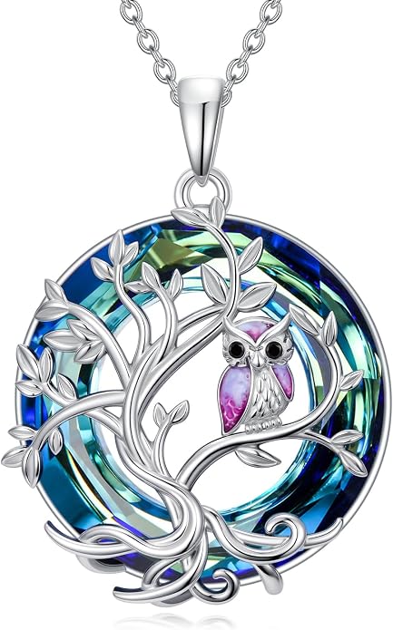 TOUPOP Sterling Silver Tree of Life Hummingbird/Dragonfly/Owl/Panda Necklace Crystal Bird Jewelry Birthday Christmas Valentines Day Gifts for Her Girlfriend Mom