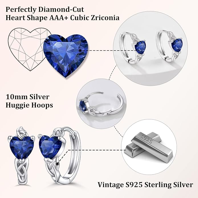 Bestyle 925 Sterling Silver Huggie Hoop Earrings Small Birthstone Hoop Earrings for Women Hypoallergenic Silver Huggie Earring,Great Birthday Earrings Gift for Daughter Wife Mom