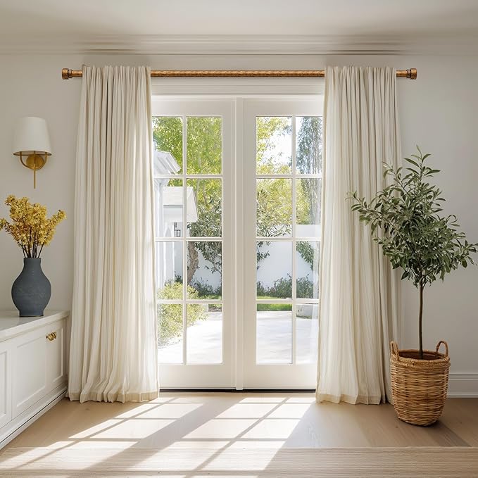 Lootkell 2 Pack Retro Gold Curtain Rods Set for Windows 28 to 48 Adjustable Length Heavy Duty 1" Diameter Window Curtain Rod with Decorative Finials for Outdoor Bedroom Kitchen Living Room Farmhouse
