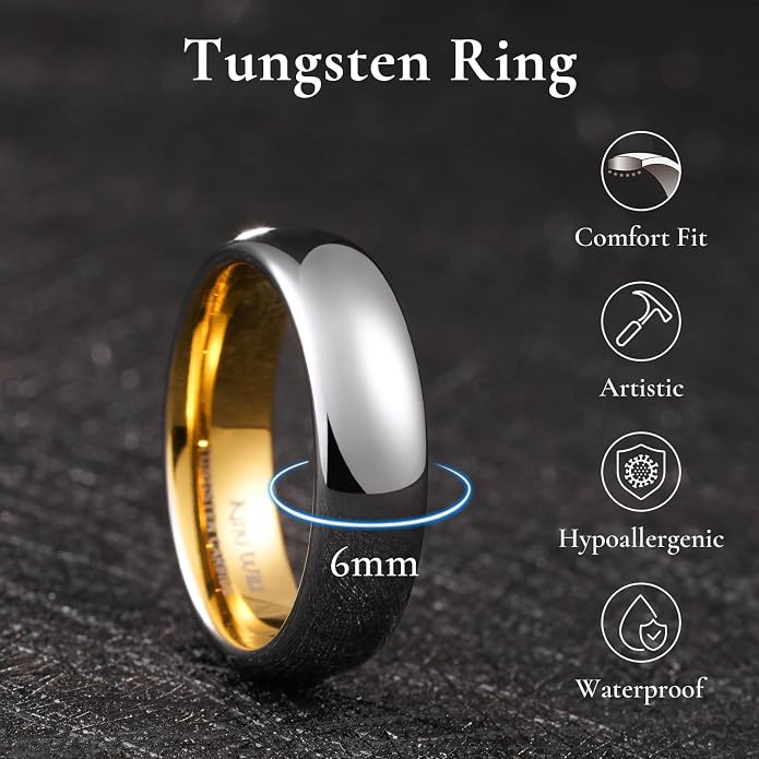 King Will Tungsten Carbide Wedding Band for Men Women Promise Rings for Couples Domed High Polish