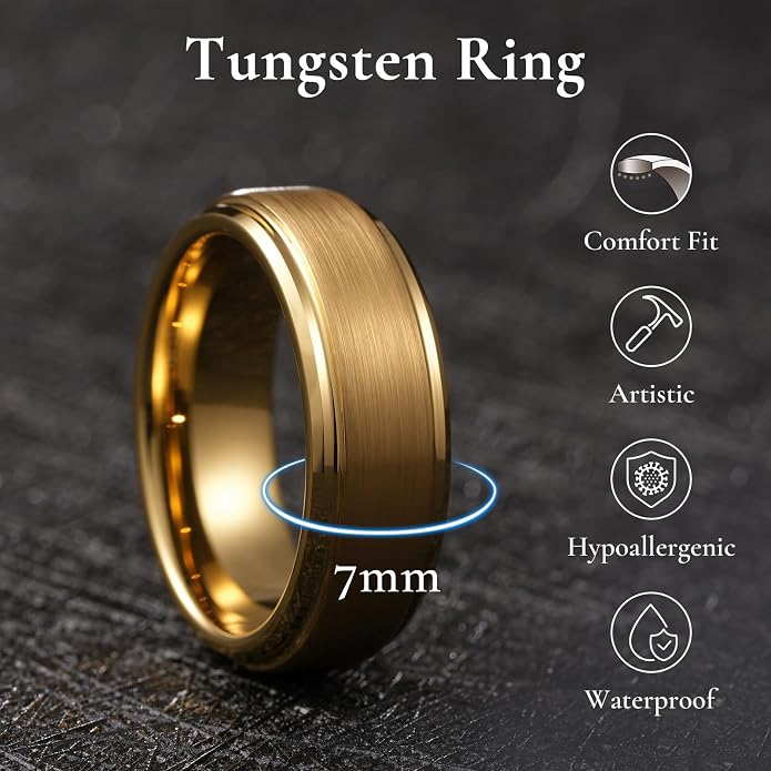 King Will Classic Tungsten Wedding Band for Men, 6/7/8/9/10mm Widths, Polished Finish Step Edge Matte Rings Comfort Fit