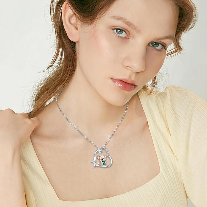 PELOVNY Teddy Bear Necklace for Women 925 Sterling Silver Bear/Highland Cow/Fox/Cat/Axolotl Birthstone Necklace Christmas Birthday Jewelry Gifts for Mom Daughter Wife Sister