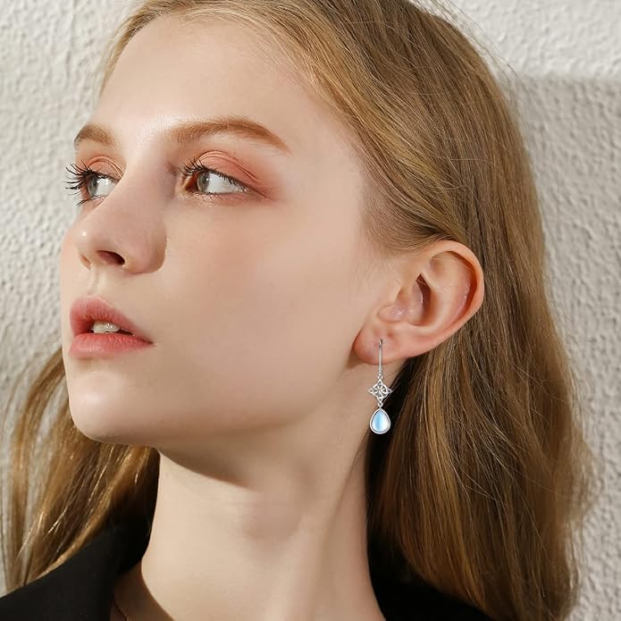 Dorunmo Moonstone Dangle Drop Earrings s925 Sterling Silver Leverback Earrings Filigree Moonstone Jewelry Birthday Gifts for Women