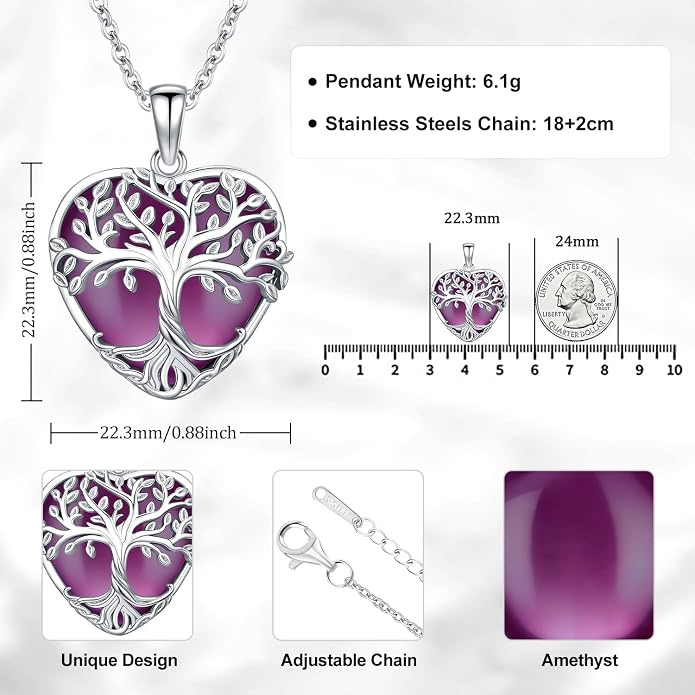Tree of Life Necklace for Women Moonstone/Turquoise/Amethyst Pendant Boho Necklace Fine Jewelry Gifts for Wife Mom Grandmother