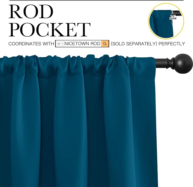 NICETOWN 2 Panels Blackout Curtains, Rod Pocket Thermal Insulated Drapes 84 inches Long, Easy-Care Modern Home Decoration Sunshades for Guest Room, Living Room, Office, 62 x 84 Inch, Moroccan Blue