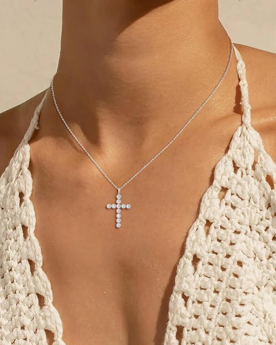 925 Sterling Silver 18 inch Birthstone Cross Pendant Necklace for Women Men