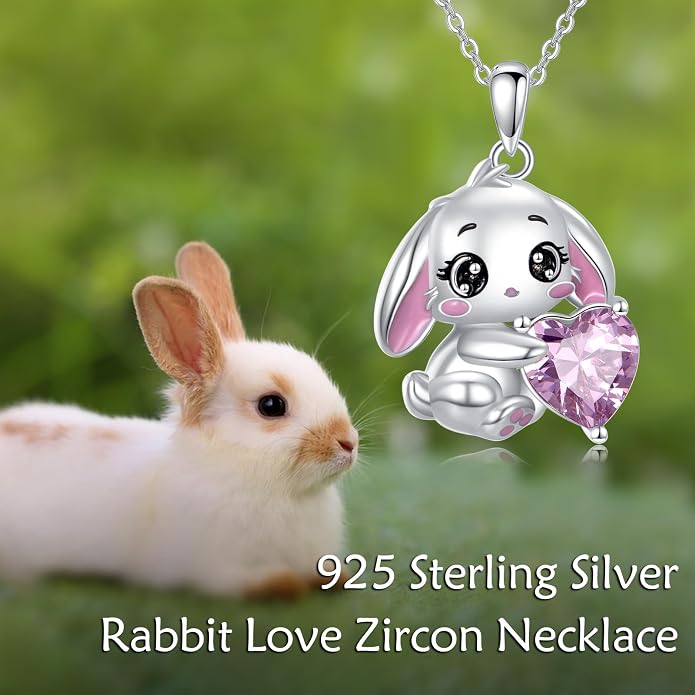 Bat/Cow/Cat/Bunny Necklace 925 Sterling Silver Heart Animal Pendant Necklace for Women