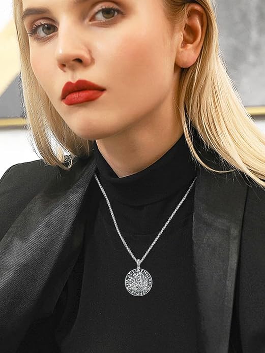 Viking Necklace for Men 925 Sterling Silver Viking Wolf/Thors Hammer/Vegvisir/Tree of Life/Compass Pendant Norse Necklace Amulet Talisman Christmas Gifts for Him Her