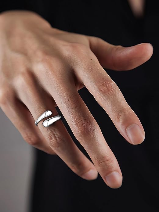 Non Tarnish Gold Chunky Rings for Women, 14K Gold Plated Statement Dome Rings Stacking Silver, Adjustable Mens Eternity Wedding Band Mixed Metal Jewelry Size 3-13