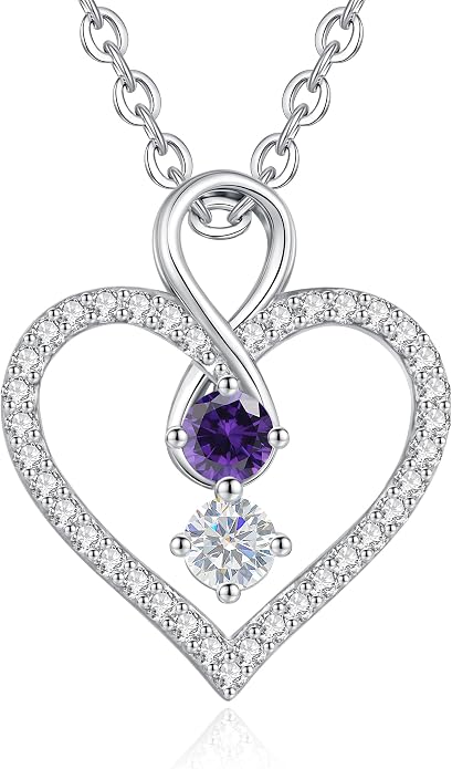 LOUISA SECRET Double Birthstone Necklaces for Women, 925 Sterling Silver Infinity Love Heart Pendant Necklace for Her, Birthday Anniversary Valentine's Day, Christmas, Wedding, Graduation Gift for Her, Personalized Gifts, Jewelry Gifts for Wife Mom Gir...