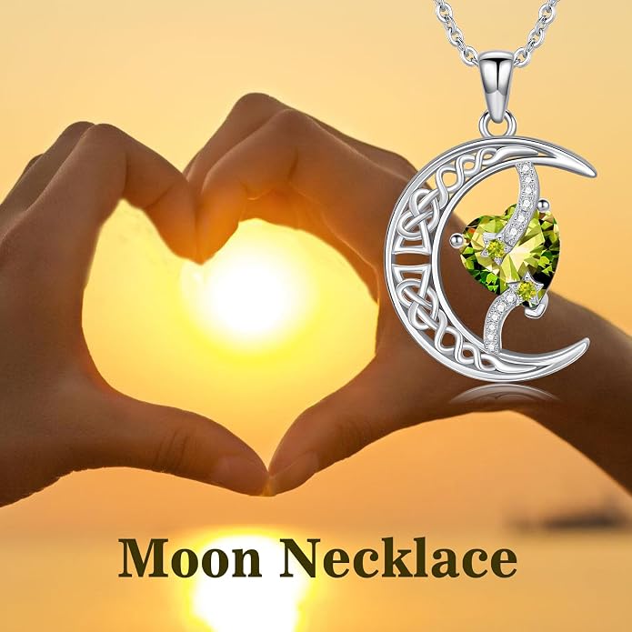 TOUPOP Moon and Star Birthstone Necklace for Women 925 Sterling Silver Celtic Moon Jewelry Birthday Mothers Day Gifts for Mom Wife Her