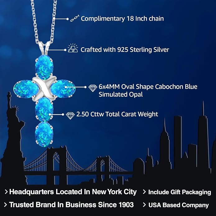 Gem Stone King Cross Pendant Necklace for Women | 925 Sterling Silver | 6X4MM Gemstone Birthstone | Jesus Christian Religious Crucifix Jewelry Gifts | 18 Inch Chain