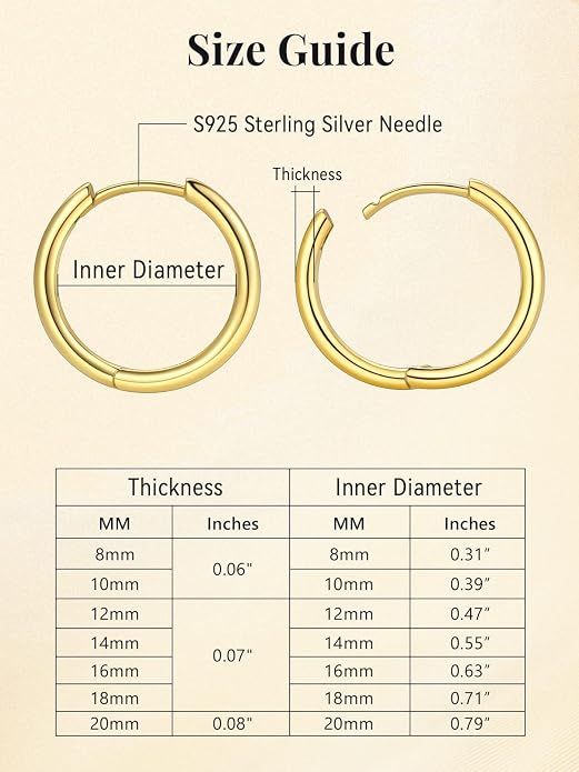 FaithHeart 925 Sterling Silver Huggie Hoop Earrings, Small Hoop Earring for Women, Silver/14K Gold/Black/Rose Gold Hypoallergenic Cartilage Earrings for Women 8/10/12/14/16/18/20mm