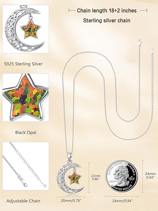 Dreamboat Sterling Silver Moon and Star Necklace Silver Crescent Moon Necklaces for Women Star Pendant Celestial Jewelry Gifts