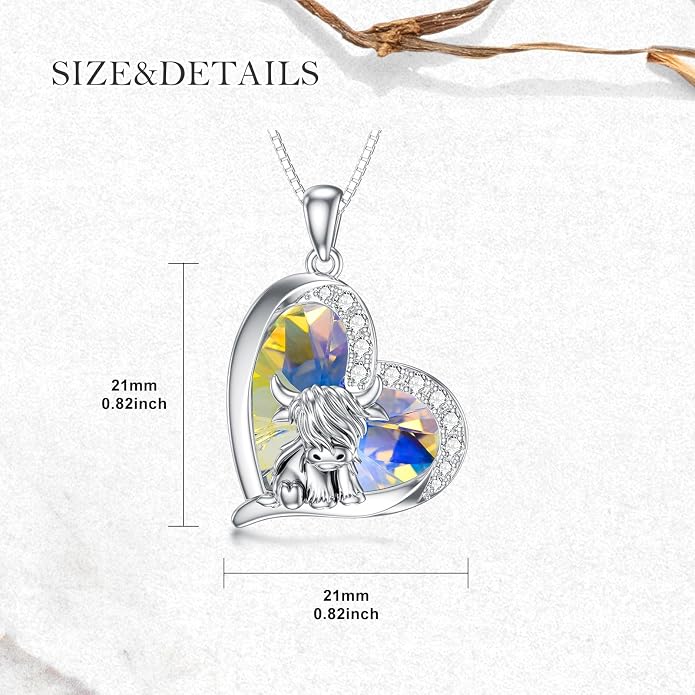 Highland Cow Gifts for Women 925 Sterling Silver Highland Cow Birthstone Necklace Fluffy Cow Jewelry Gifts Birthday Christmas
