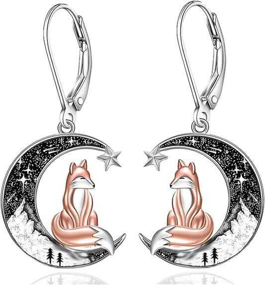 Black Cat/4th of July/Bat/Spider/Pumpkin/Wolf/Bunny/Sun and Moon/Turtle/Raven 925 Sterling Silver Leverback Dangle Earrings Moon Gothic Christmas Earrings Jewelry Gift for Women