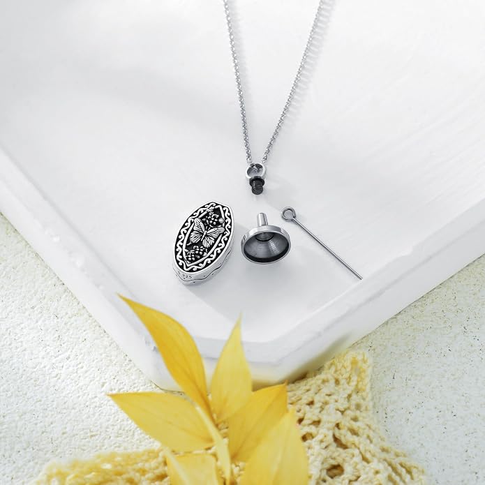 925 Sterling Silver Memorial Jewelry Urn Necklaces for Ashes, Photo Locket Necklace that Holds Picture
