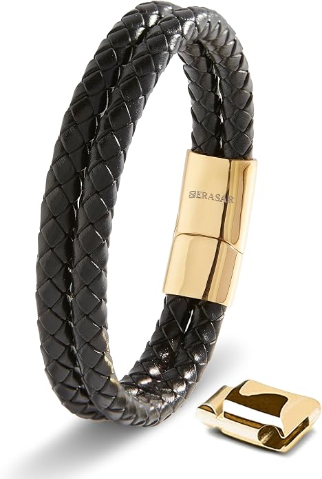 SERASAR Premium Leather Bracelet Men | Stainless Steel Magnetic Clasp | Three Colors | Jewelry Box Included