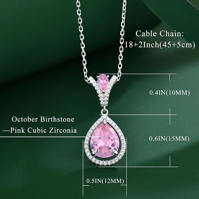 Birthstone Necklace 925 Sterling Silver Tear Drop 5A Cubic Zirconia Pendant Necklace Jewelry Birthday Gifts for Women