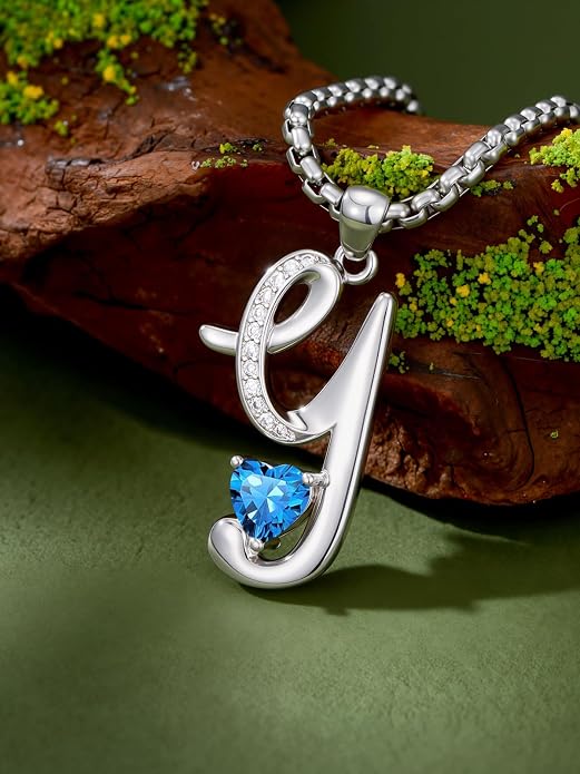 Birthday Gifts for Women Alphabet A to Z Initial Birthstone Pendant Necklaces for Women - 18k White Gold Plated Personalized Name Jewelry Anniversary Graduation Gifts for Wife Her Daughter Girlfriend(with Gift Box)