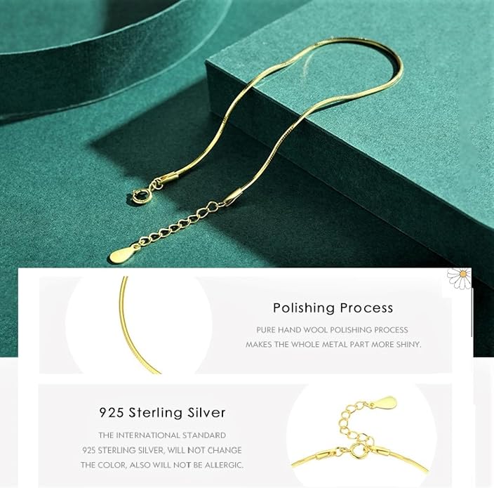 Dainty Gold Plated Sterling Silver Adjustable Bracelets for Women Cute Tiny Snake Bone Chain Bracelet Minimalist Handmade Tarnish Free Jewelry Gift