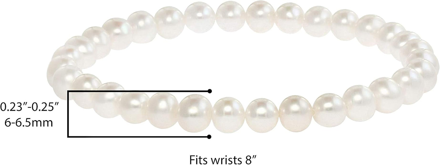 Blue Ocean Pearls Round Freshwater Cultured Pearl Bride & Bridesmaid 8" Stretch Strand Bracelet - Choice of Pearl Size and Color
