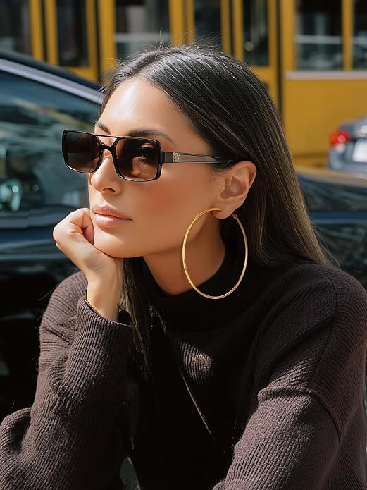 KeyStyle Gold Hoop Earrings for Women, Stainless Steel Hoops Earring Lightweight Loops, 2 mm Thick Hypoallergenic Circle Endless Thin Hoop (20/30/40/50/60/70/80/90/mm)