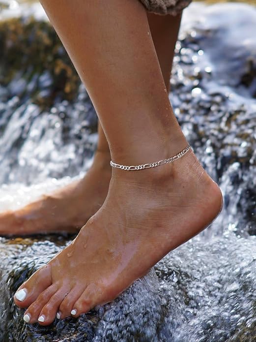 ChainsPro Resizable Anklet Chain for Women Men, Figaro/Wheat/Twist Rope/Cuban Foot Bracelet-Strong with Good Clasp-18K Gold Plated(Send Gift Box)