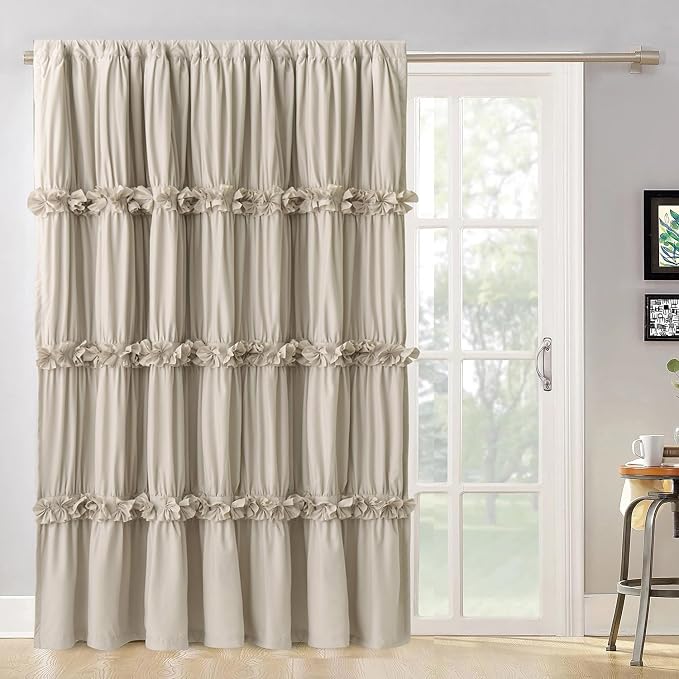 Homechoice Decor Boho Room Divider Curtains Single Panel, 100" W x 84" L | Ruched Blackout Window Treatments with 3 Rows of Butterfly Flowers, Rustic Rod Pocket Sliding Door Curtains, Camel (LQ-30)